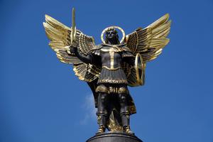 The St. Michael the Archangel statue is located in the city center of Kyiv in Independence Square.