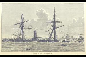 An illustration of the wreck of the SS Deutschland, from the 1887 book, ‘The Sea: its stirring story of adventure, peril & heroism’