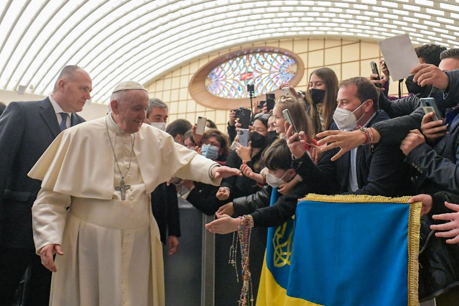 Pope Francis at the general audience in Paul VI Hall on March 16, 2022.