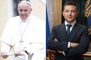 L to R: Pope Francis and President Volodymyr Zelenskyy; the Pope and president spoke March 22.