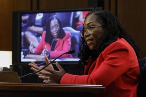 U.S. Supreme Court nominee Judge Ketanji Brown Jackson testifies during her confirmation hearing before the Senate Judiciary Committee in the Hart Senate Office Building on Capitol Hill March 22.