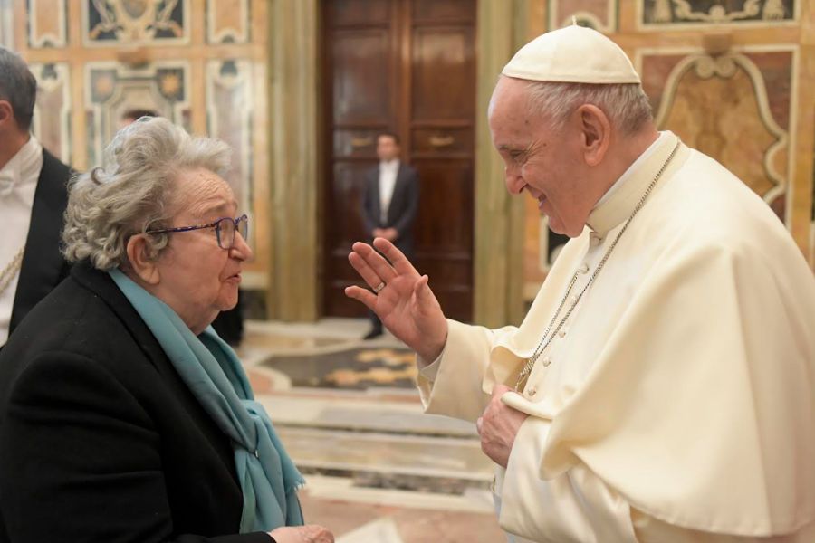 Pope Francis meets members of the Centro Femminile Italiane in the Vatican's Clementine Hall on March 24, 2022