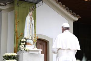 Pope Francis prays at the Shrine of Our Lady of Fatima in preparation for the 100th anniversary of the Fatima on May 12, 2017.