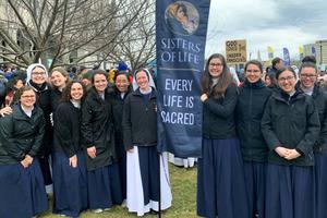The Sisters of Life joins a crowd of 2,000 people March 23 for the Connecticut March for Life on the steps of the state Capitol in Hartford.