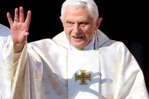 Pope Emeritus Benedict XVI attends the Mass for the closing of the Extraordinary Synod of Bishops Oct. 19, 2014 at the Vatican. The Pope Emeritus will turn 95 on Holy Saturday.