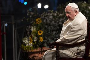 Pope Francis presides over the Via Crucis torchlight procession at the ancient Colosseum on Good Friday, April 26, 2022, in Rome. Pope Francis presides over the Via Crucis torchlight procession at the ancient Colosseum on Good Friday, April 26, 2022, in Rome.