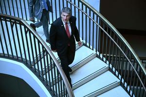 Sen. Joe Manchin, D-W. Va., walks through the U.S. Capitol in Washington May 11. Manchin voted against the Women's Health Protection Act that would have  codified abortion rights at the federal level. The Democratic Party lost the vote, 51-49, in a bid to pin down Republicans on the abortion issue ahead of midterm elections.