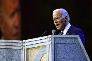 President Joe Biden addresses the 40th International Brotherhood of Electrical Workers (IBEW) International Convention at McCormick Place convention center in Chicago, Illinois on May 11, 2022.