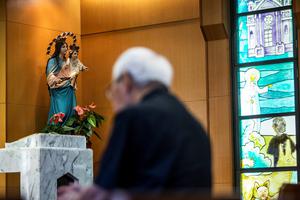 In this picture taken on Sept. 11, 2020, Cardinal Joseph Zen, former bishop of Hong Kong, prays in the chapel at his residence in Hong Kong. He was arrested this week and released on bail.