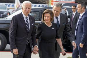 Joe Biden, Nancy Pelosi and Paul Pelosi arrive for the funeral of Rep. Elijah Cummings at New Psalmist Baptist Church on Oct. 25, 2019, in Baltimore.