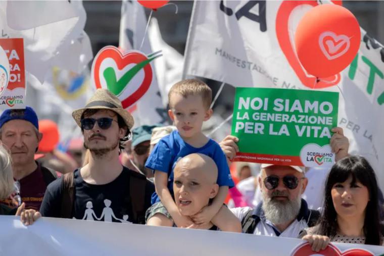 Participants in Italy's pro-life demonstration in Rome gather on May 21.