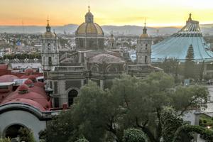 The old and new basilicas of Our Lady of Guadalupe in Mexico City, as seen from Tepeyac Hill
