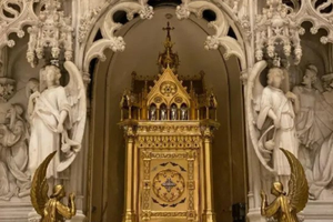 The altar of St. Augustine parish as it appeared before the tabernacle was stolen.