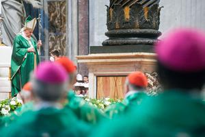 Pope Francis leads a mass for the Synod of Bishops opening at St Peter’s Basilica on October 10, 2021 in Vatican City, Vatican.
