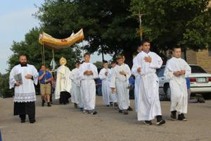 A Eucharistic procession proceeds at St. John the Baptist parish in Beloit, Kansas.