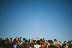 Students take part in a Eucharistic procession led by St. John XXIII Catholic Parish across Colorado State University.