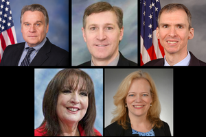 Clockwise from left: Rep. Chris Smith, R-N.J.,  Eric Scheidler of Pro-Life Action League, former Rep. Dan Lipinski, Maria McFadden Maffucci of Human Life Review, Janet Morana of Priests for Life