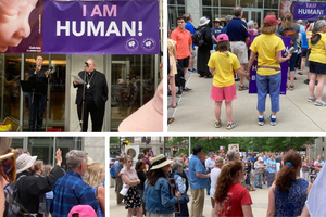 Archbishop Bernard Hebda addresses the crowd in St. Paul after the overturn of Roe. v. Wade June 24, 2022. courtesy Susan Klemond