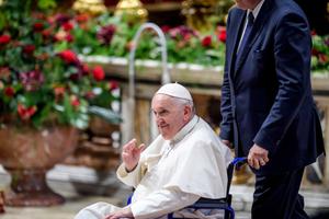 Pope Francis leaves after the Mass for the Solemnity of Sts. Peter and Paul at St. Peter’s Basilica on June 29 in Vatican City, Vatican.