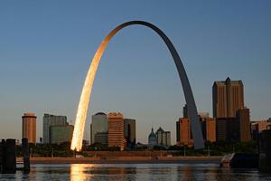 The Gateway Arch in St. Louis, Missouri, and the Mississippi River are seen from East St. Louis, Illinois, on June 27. Following the Supreme Court’s Dobbs decision on June 24, abortion is now banned in Missouri. The nearest clinics to St. Louis are across the river in Illinois, including a Planned Parenthood in Fairview Heights that was opened in 2019 in anticipation of the overturn of Roe v. Wade.