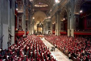 An open session is seen during the Second Vatican Council. An open session is seen during the Second Vatican Council.
