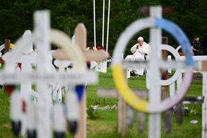 Pope Francis visits the Ermineskin cemetery in Maskwacis, south of Edmonton, western Canada, on July 25, 2022. Pope Francis visits the Ermineskin cemetery in Maskwacis, south of Edmonton, western Canada, on July 25, 2022.