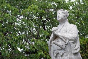 A statue of Amakusa Shiro, who led the Catholic Shimabara Rebellion, stands at the ruins of Hara Castle in Shimabara, Nagasaki, Japan.