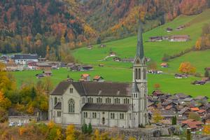 The Church of the Sacred Heart of Jesus in Lungern, Switzerland.