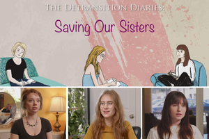 A graphic for the movie Saving Our Sisters alongside photos of Cat, Helena, and Grace. 