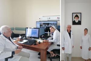 L to R: Dr. Pierre Yared and Maronite Sister Hadia Abi Chebli, who together co-direct Geitaoui Hospital in Beirut, work in their office and pose under an image of St. Charbel. The new St. Charbel Chapel is located in the hospital lobby. They consider the beloved Lebanese saint a protector of the hospital. L to R: Dr. Pierre Yared and Maronite Sister Hadia Abi Chebli, who together co-direct Geitaoui Hospital in Beirut, work in their office and pose under an image of St. Charbel. The new St. Charbel Chapel is located in the hospital lobby. They consider the beloved Lebanese saint a protector of the hospital.
