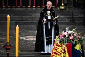 Archbishop of Canterbury Justin Welby gives a reading at the state funeral service for Queen Elizabeth II, at Westminster Abbey in London, on Sept. 19.