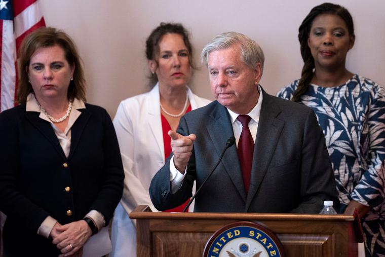 Sen. Lindsey Graham, R-SC, speaks during news conference to announce a new bill on abortion restrictions, on Capitol Hill September 13, 2022 in Washington, DC. Sen. Lindsey Graham, R-SC, speaks during news conference to announce a new bill on abortion restrictions, on Capitol Hill September 13, 2022 in Washington, DC.