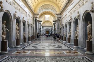 Sculptures in the Chiaramonte Gallery are seen in the Vatican Museums on June 8, 2020. Sculptures in the Chiaramonte Gallery are seen in the Vatican Museums on June 8, 2020.
