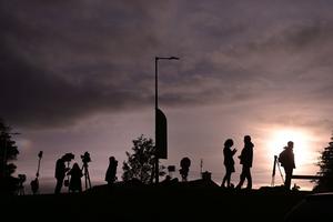 Media teams gather at the scene of the Applegreen service station explosion on October 8, 2022 in Creeslough, Ireland. Media teams gather at the scene of the Applegreen service station explosion on October 8, 2022 in Creeslough, Ireland.