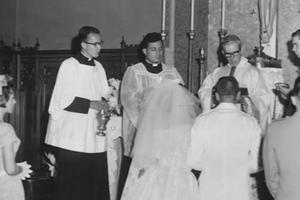 Cardinal Francis Spellman (center) announces the appointment of Fulton Sheen (third from right) as bishop of Rochester, New York, in 1966. Monsignor Hilary Franco is pictured on the far right. Cardinal Francis Spellman (center) announces the appointment of Fulton Sheen (third from right) as bishop of Rochester, New York, in 1966. Monsignor Hilary Franco is pictured on the far right.