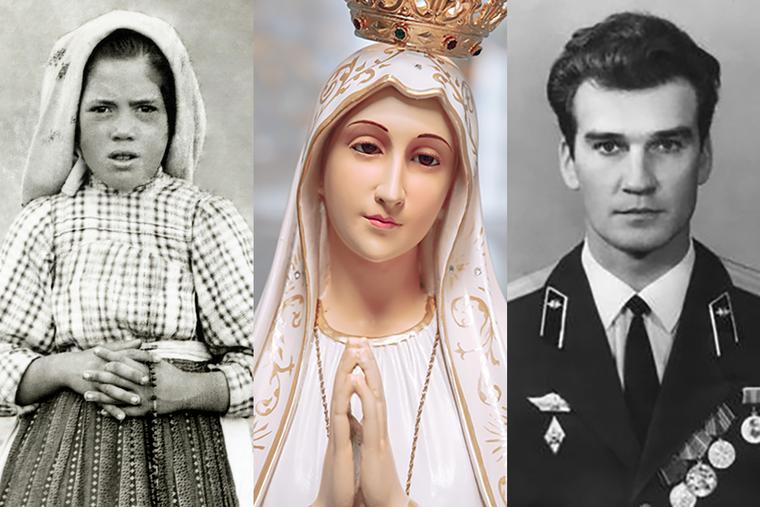 L to R: Lucia dos Santos in 1917, Our Lady of Fatima, Stanislov Petrov in 1983.