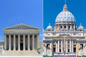 The US Supreme Court Building in Washington, DC (l) and St. Peter's Basilica The US Supreme Court Building in Washington, DC (l) and St. Peter's Basilica