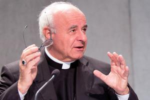 Archbishop Vincenzo Paglia, president of the Pontifical Academy for Life, speaks at a media conference at the Holy See Press Office on Oct. 2, 2017. 
