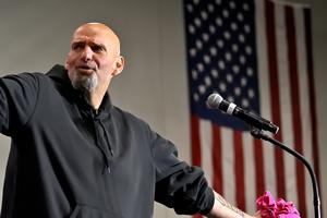 John Fetterman, Democratic candidate for US Senate rallies for a packed crowed of supporters at Montgomery County Community College Sept. 11, 2022. 