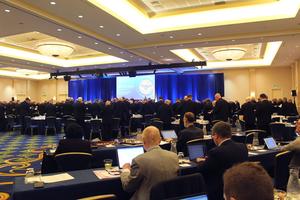 Above, the U.S. bishops gather in Baltimore. Their fall meeting was Nov. 14-17.
