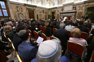 Pope Francis meeting with a delegation of the World Jewish Congress (WJC) at the Vatican, Nov. 21, 2022. Pope Francis meeting with a delegation of the World Jewish Congress (WJC) at the Vatican, Nov. 21, 2022.
