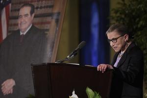 Supreme Court Justice Ruth Bader Ginsburg speaks at the memorial service for Supreme Court Justice Antonin Scalia at the Mayflower Hotel in Washington, DC, March 1, 2016. Supreme Court Justice Ruth Bader Ginsburg speaks at the memorial service for Supreme Court Justice Antonin Scalia at the Mayflower Hotel in Washington, DC, March 1, 2016.