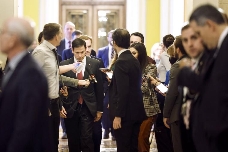 Sen. Marco Rubio (R-Fla.) arrives to a meeting with Senate Republicans at the U.S. Capitol on Nov. 16 in Washington, D.C.