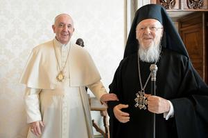 Pope Francis meets with Ecumenical Patriarch Bartholomew I at the Vatican, Oct. 4, 2021. Pope Francis meets with Ecumenical Patriarch Bartholomew I at the Vatican, Oct. 4, 2021.