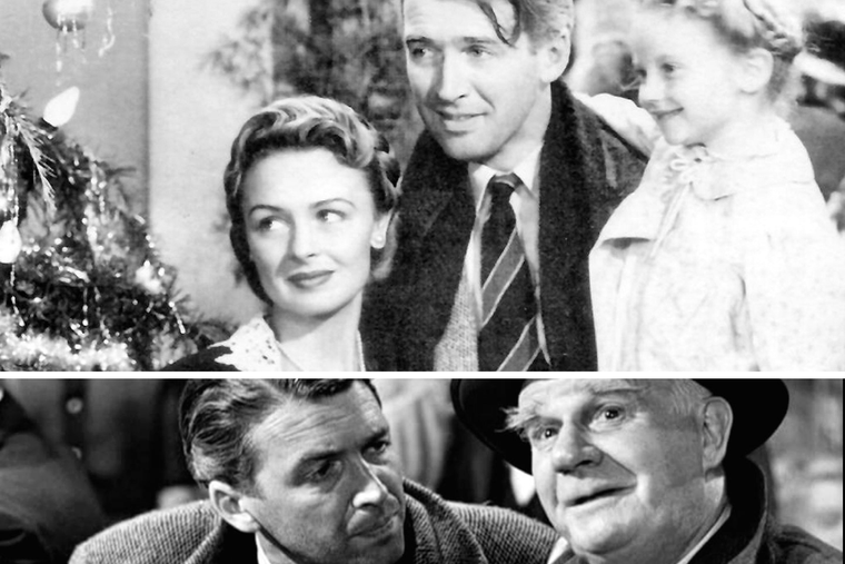 Top row: L to R: Donna Reed, Jimmy Stewart and Karolyn Grimes star in the beloved classic.                                                                                
Bottom row: Henry Travers portrays Clarence Odbody alongside Jimmy Stewart as George Bailey.