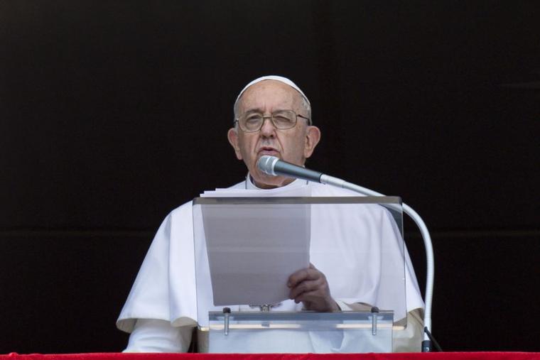 Pope Francis gives his weekly Angelus address on Sunday, Aug. 7, 2022.