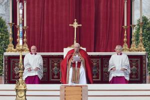 Pope Francis delivers the homily at the funeral Mass for Pope Emeritus Benedict XVI in St. Peter's Square on Jan. 5, 2023.