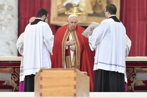 Pope Francis presides over the solemn funeral Mass of Pope Benedict XVI Jan. 5, 2023.