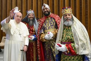 Pope Francis with some special visitors at the general audience, Dec. 21, 2022