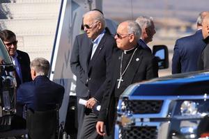 Bishop Seitz welcomes President Biden at the El Paso airport as he begins his first trip to the border as president Jan. 8, 2023. Bishop Seitz welcomes President Biden at the El Paso airport as he begins his first trip to the border as president Jan. 8, 2023.